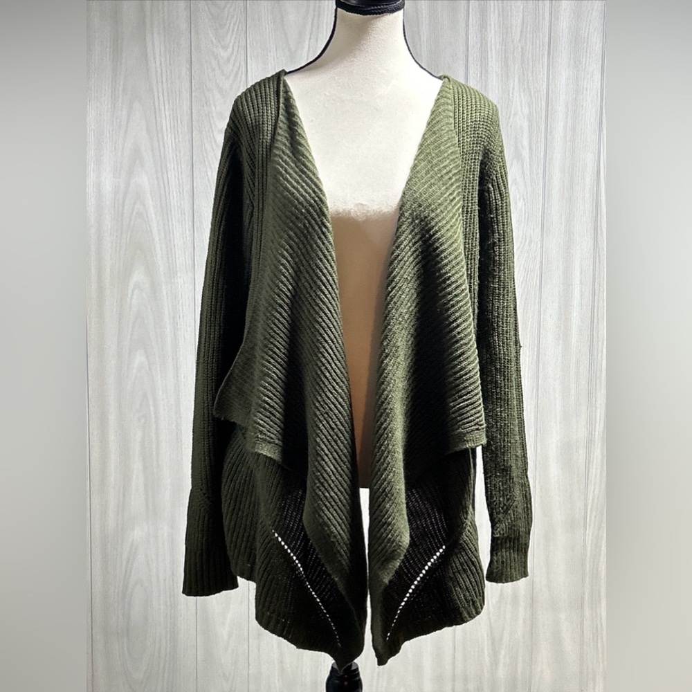 Pink Rose Green Waterfall Open Front Cardigan Size Small